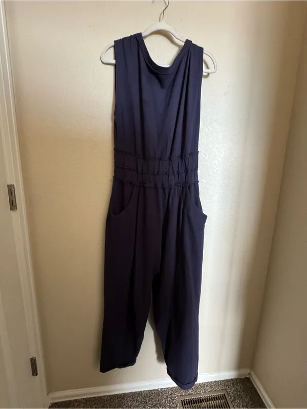Free People Jamie Jumpsuit Sz Small Navy Blue Open Back Boho - Image 4