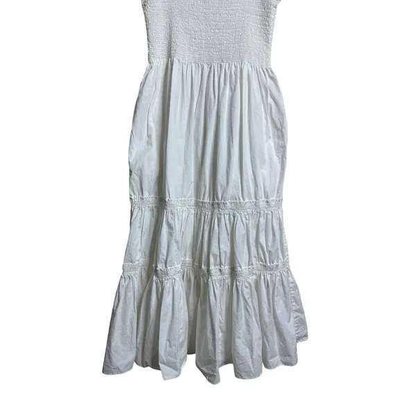 O.P.T Daphne Smocked Square Neck Puff Sleeve Cotton Dress size L Midi White - Image 5