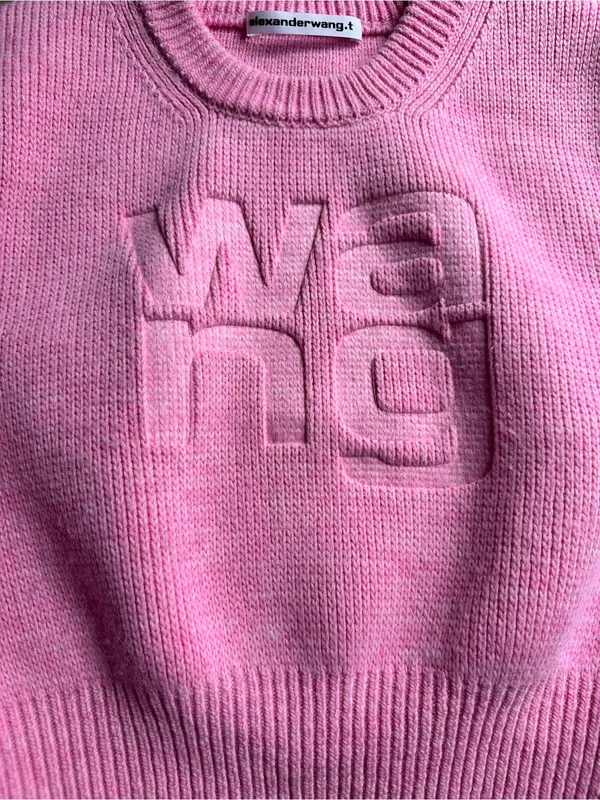 Alexander Wang Debossed Stacked Logo Cropped Sweater Pink, Size XS - Image 8