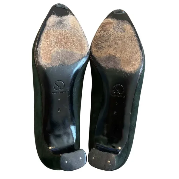 St. John Pumps Women 7B Green Suede Pointed Toe Kitten Heel Made in Italy Luxury - Image 4