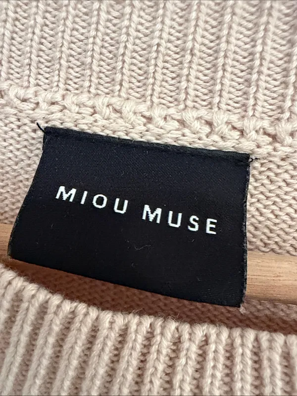 Neutral Beige Smiley Crewneck Sweater Tan Size M - Image 2