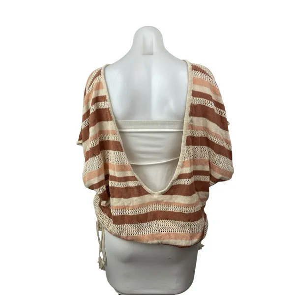 Anthropologie Womens Multicolor Striped Knit Side Tie Boho Poncho Sweater Top OS - Image 2