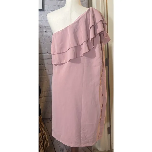 Womens Fashion Ruffle Bodice One Shoulder Dress, Dusty Rose Size XL New - Image 2