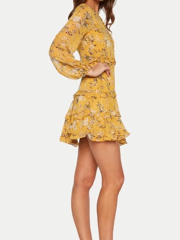 NWT Bardot Tiered Floral Long Sleeve L romantic ruffled tiers lace up neckline - Image 2
