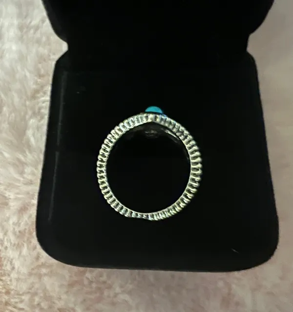Beautiful Stainless Steel Bohemian Faux Turquoise and Silver Ring Size 7 - Image 2
