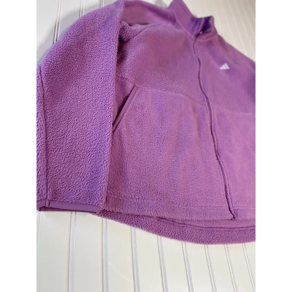 Adidas City Tech High Pile Fleece Full Zip Jacket in Aurora Plum Purple Size L - Image 3