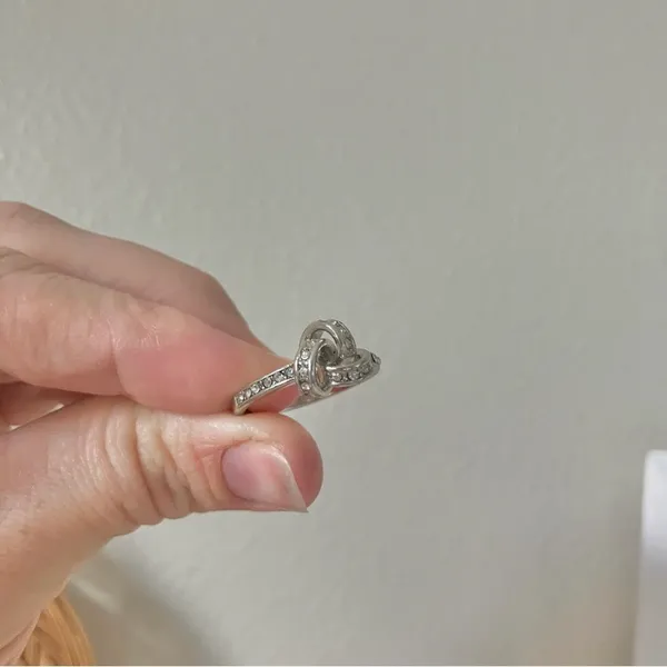 Love Knot Silver Diamond Ring Vintage Bow Pave Inset Promise Engagement Classic Jewelry - Image 13