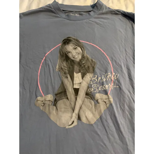 Britney Spears T-Shirt‎ Y2K Aesthetic Blue Graphic Portrait Tee Medium - Image 3
