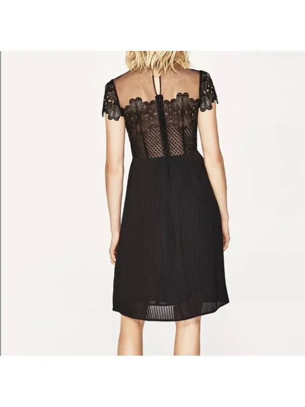 ZARA BLACK‎ GUIPURE LACE MIDI DRESS SHEER size Small - Image 6