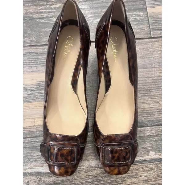 Cole Haan Womens Leopard Patent‎ Leather Square Toe Heel - Size 8B Flaws - Image 2