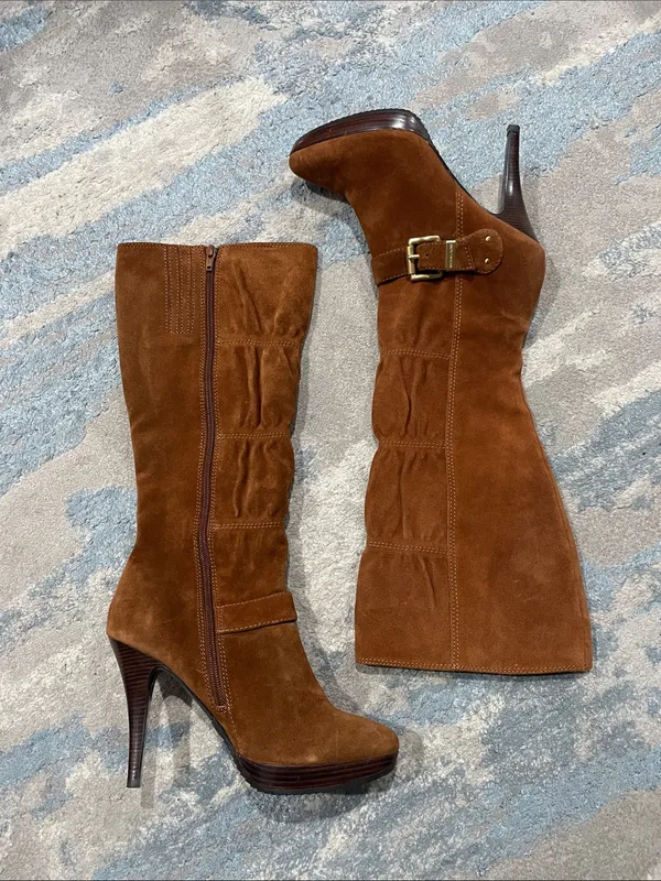 Michael Kors Cognac Suede Leather Knee-High Boots Size 8 - Image 3
