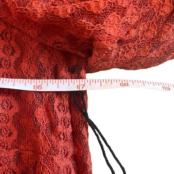 Haute Monde Short Puff‎ Sleeve Geometric Lace Sheer NWT Orange Medium Workwear - Image 8