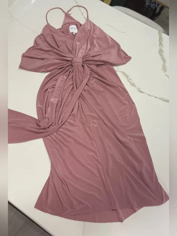 MISA Los Angeles Domino Draped Mini Dress Womens XS Blush Rose Warm Weather Glam - Image 6