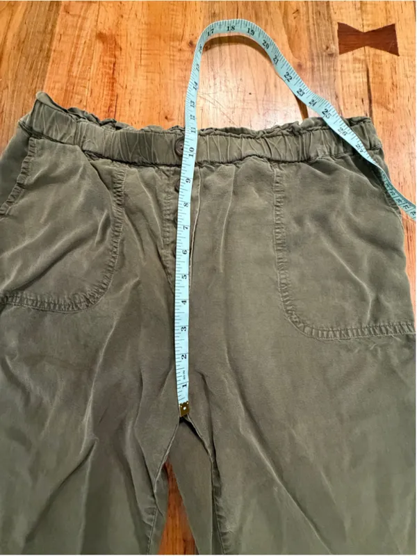 Love Tree Olive Green Tencel Cargo Pants Elastic Waist Button Fly Sz M High Rise - Image 9