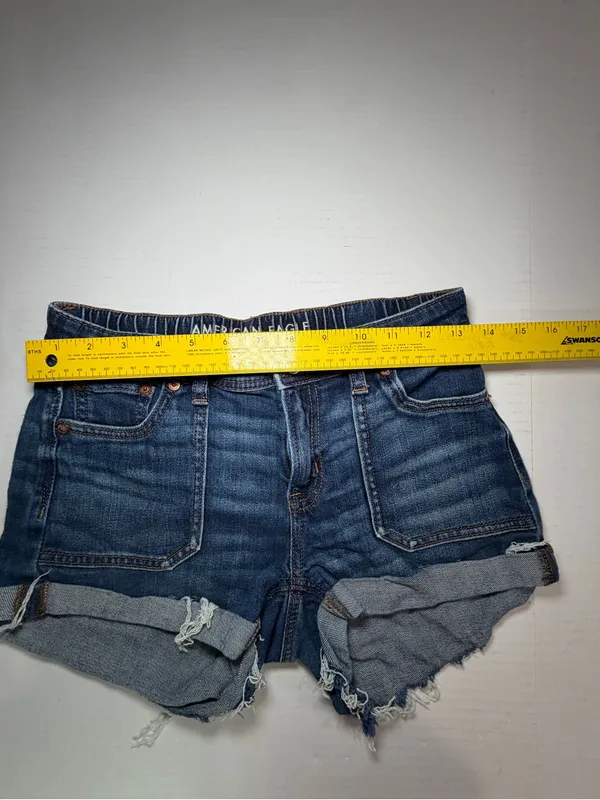 American Eagle Outfitters Distressed Folded Hem Denim Shorts - Dark Blue - Image 3