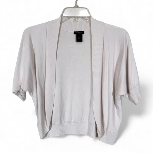 Ann Taylor Cream Cropped Cardigan Sweater Womens S Shrug Y2K Style Open Front - Image 2