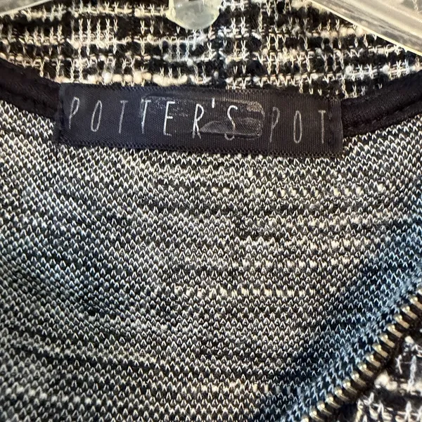 Potter's Pot Small Sleeveless Zipper Front Black White Tweed Knit Dress Workwear - Image 3