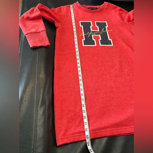 Tommy Hilfiger Sweatshirt Dress Large Center Logo Red Women's Medium - Image 10