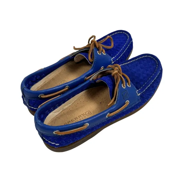 Sperry Top-Sider Womens Blue Woven Suede Boat Shoes Size 8.5 M - Image 2