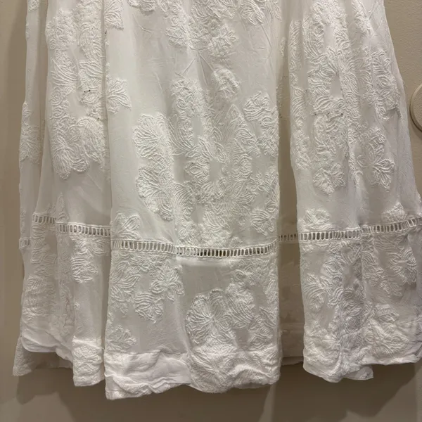 Soft Surroundings White Floral Embroidered Lace Trim Crepe Midi Skirt Large Boho - Image 8