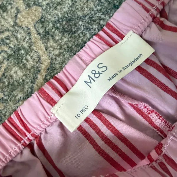 M&S Marks & Spencer Pink Red Striped Cotton Drawstring Pants Wide Leg US 6 - Image 5