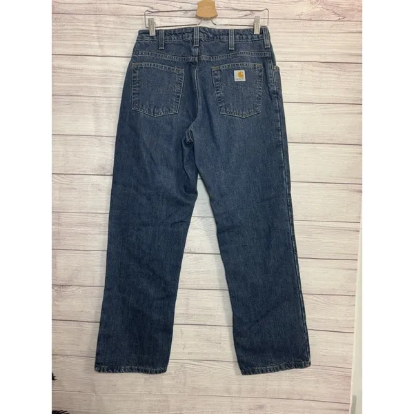 Carhartt Flannel Lined Straight Leg Jeans Womens Size 8X 30 Blue Denim - Image 2