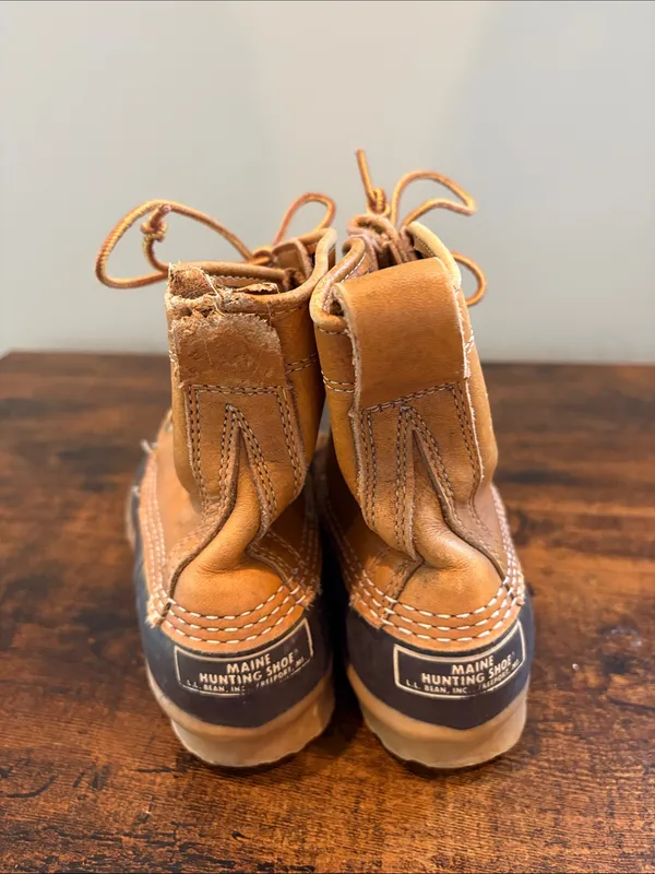Vintage LL Bean Maine‎ Duck Rain Boots Tan Leather Brown Rubber Size 7 - Image 7