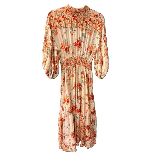 Free People Floral Button Up Collar Maxi Dress Smocked Waist Balloon Sleeves XS - Image 2