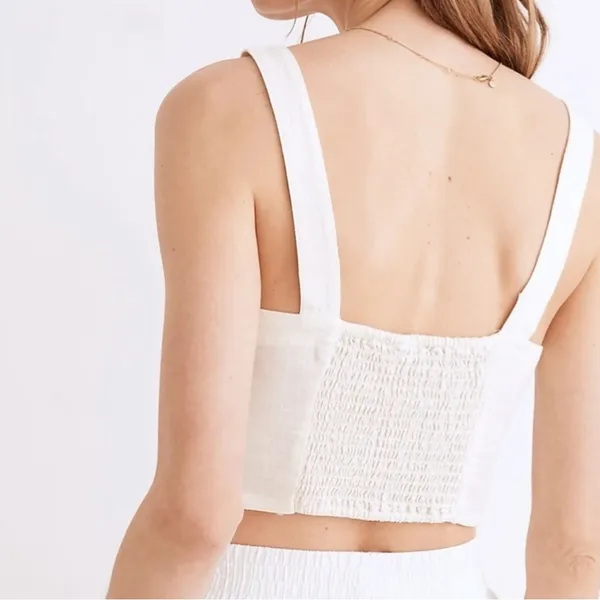 MADEWELL Abbie‎ Cream Crop Top Linen Viscose Blend Stretchy Back Size Medium - Image 3