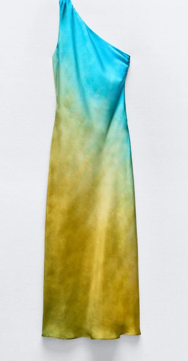 ZARA Asymmetrical Satin Effect Tie Dye Dress - Image 2