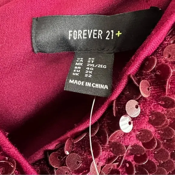NWT Forever 21 Romper Womens 2X Wine Red Sequin V-Neck NYE‎ Vegas Holiday Glam - Image 6