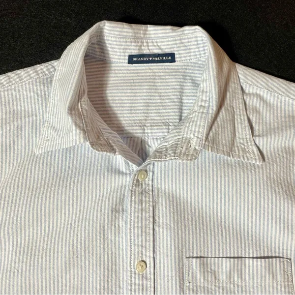 Brandy Melville Shirt Women’s One Size Striped Button Up Top Light Blue - Image 2