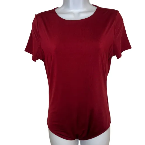 EXPRESS Body‎ Contour Rich Dark Red Short Sleeve Crew Neck Bodysuit Top M - Image 2