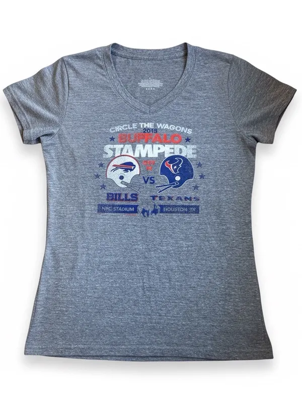 NFL Buffalo Bills vs Texans Graphic Tee Women, XL V-Neck T-Shirt Heather Gray - Image 3