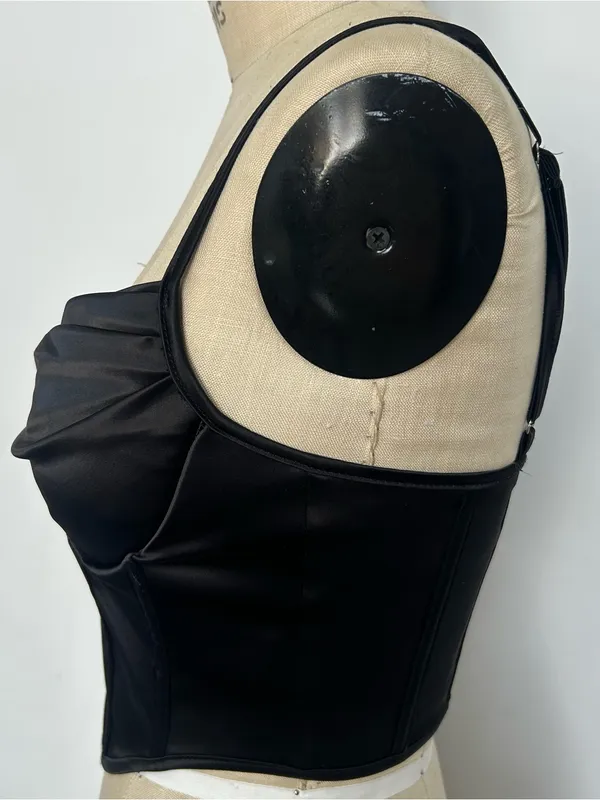 Satin Black Corset Bustier Top Size M - Image 2