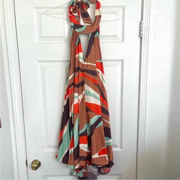 Anthropologie Hutch Halter‎ Pleated Swing Mini Dress Orange Blue Brown M NWT - Image 5