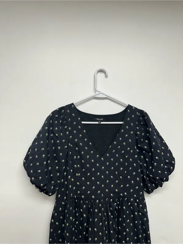 Madewell V-Neck Puff-Sleeve Mini Dress in Floral Ikat - NEW - Image 6