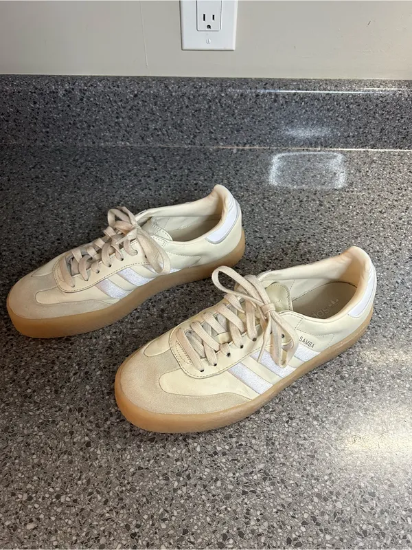 adidas Women's Cream Suede Sneakers with Iridescent Three Stripes - Image 4