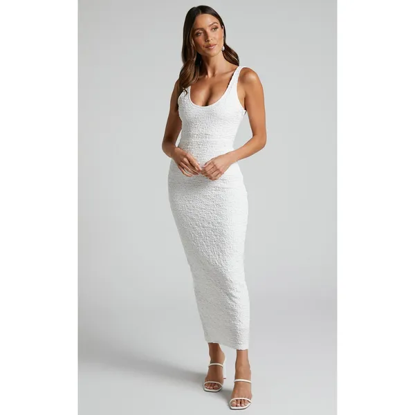 Showpo Dress Women 10 White Bodycon Textured Popcorn Midi Scoop Neck‎ Sleeveless - Image 4