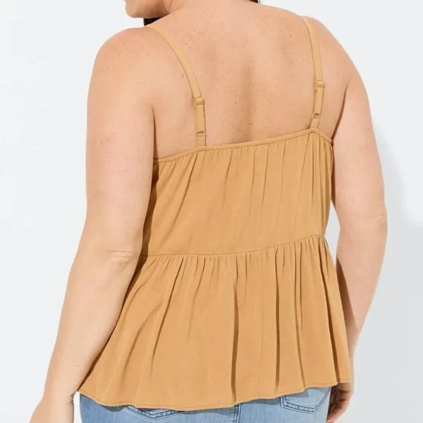 NEW NWT TORRID 3 Plus Size Crinkle Gauze Sleeveless Crochet Tank Tan Brown ish - Image 3