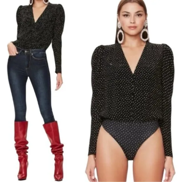 AFRM Rexy Button Front Bodysuit Polka Dot Special Occasion‎ Feminine Party M - Image 3