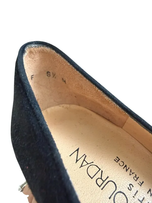 CHARLES JOURDAN Vintage Black Gold Suede Heels Size 6.5 NEW NWOB - Image 10