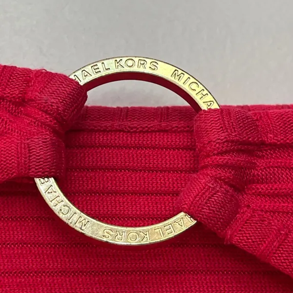 Michael‎ Michael Kors Ribbed Knit Midi Dress Red Pink Ring Shoulder Belted Small - Image 5