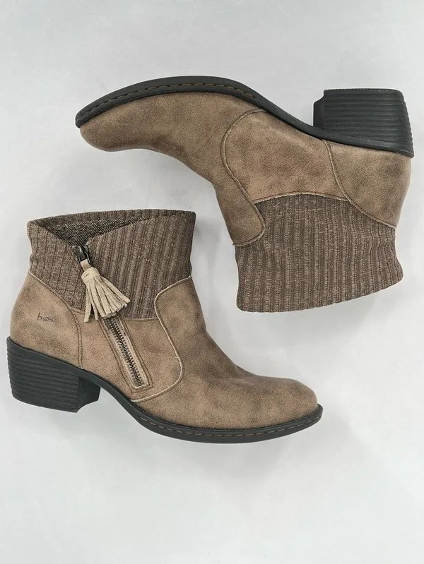 b.o.c. Born Bendell Taupe Faux Leather Knit Collar Tassel Ankle Booties 9M - Image 3