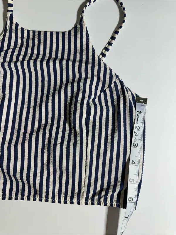 Lululemon Seersucker High-Neck Long-Line Swim Womens Navy Top Sz Small - Image 11