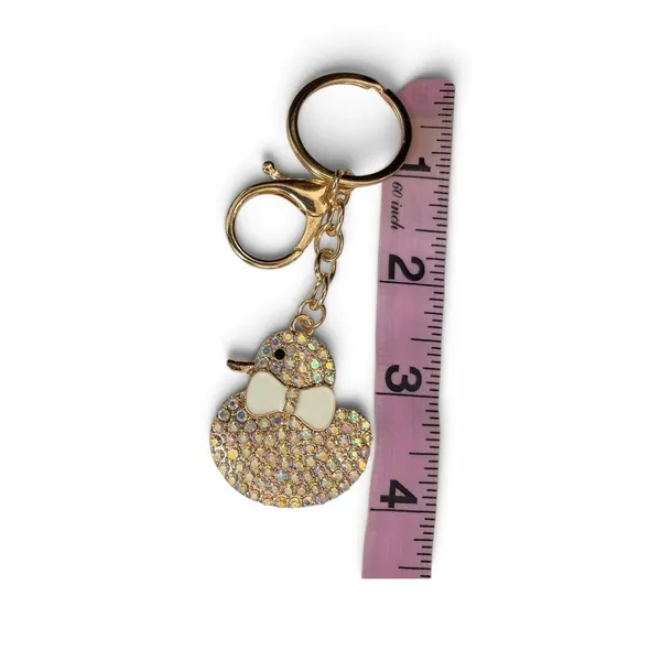 Rhinestone Ducky Bag Tag Key Ring Charm White - Image 6