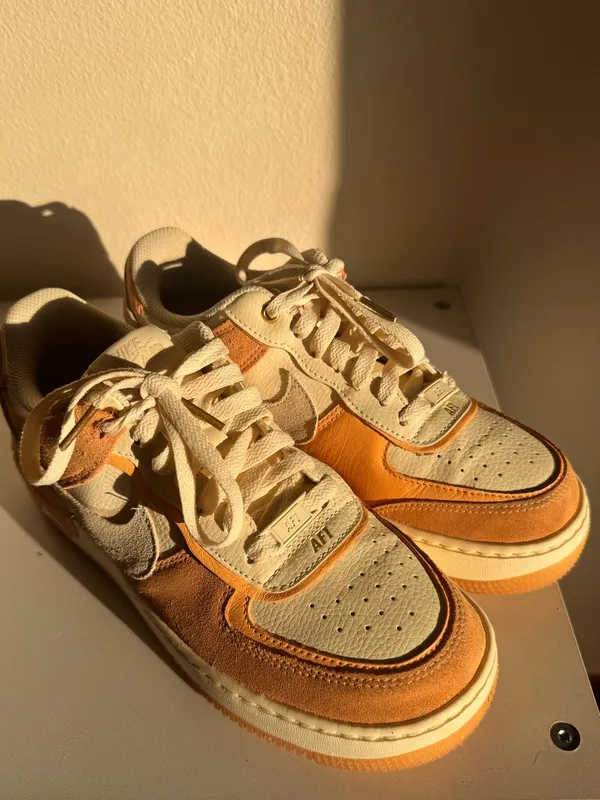 Nike Air Force 1’s Low-Top Sneakers in Cream tan and Orange - Image 3