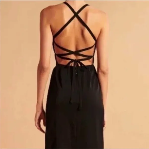 NWT Abercrombie‎ & Fitch Criss Cross Back Midi Dress in Black Size Large - Image 11