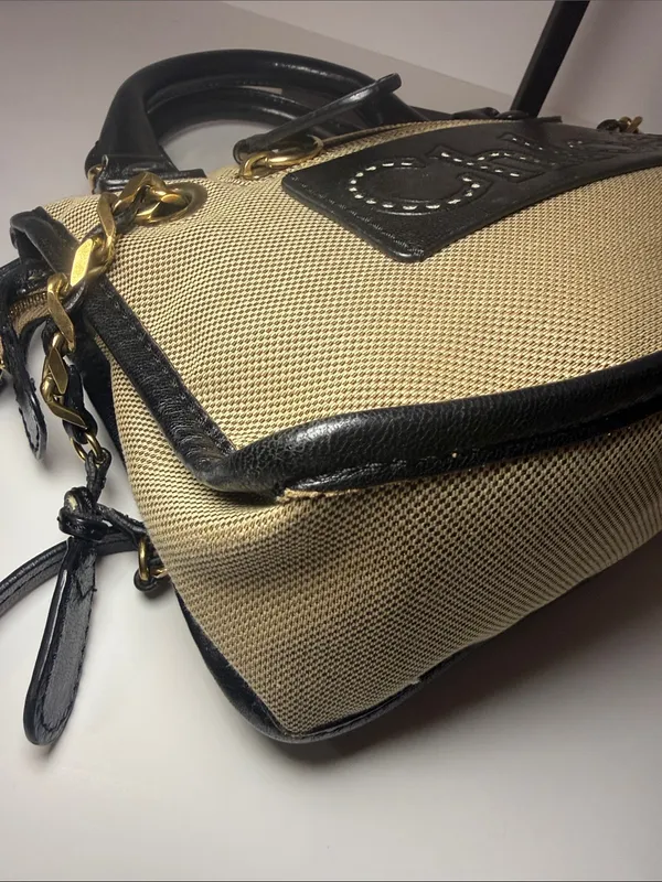 Chloé Canvas & Black Leather Satchel Crossbody Bag Gold Hardware - Image 6