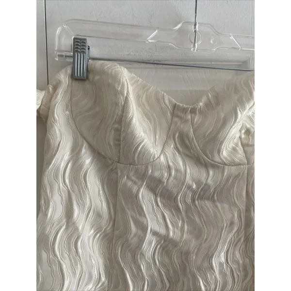 ASOS Wave Jacquard Puff Sleeve Mini Dress Size 6 Ivory Bridal Rush Sorority - Image 3
